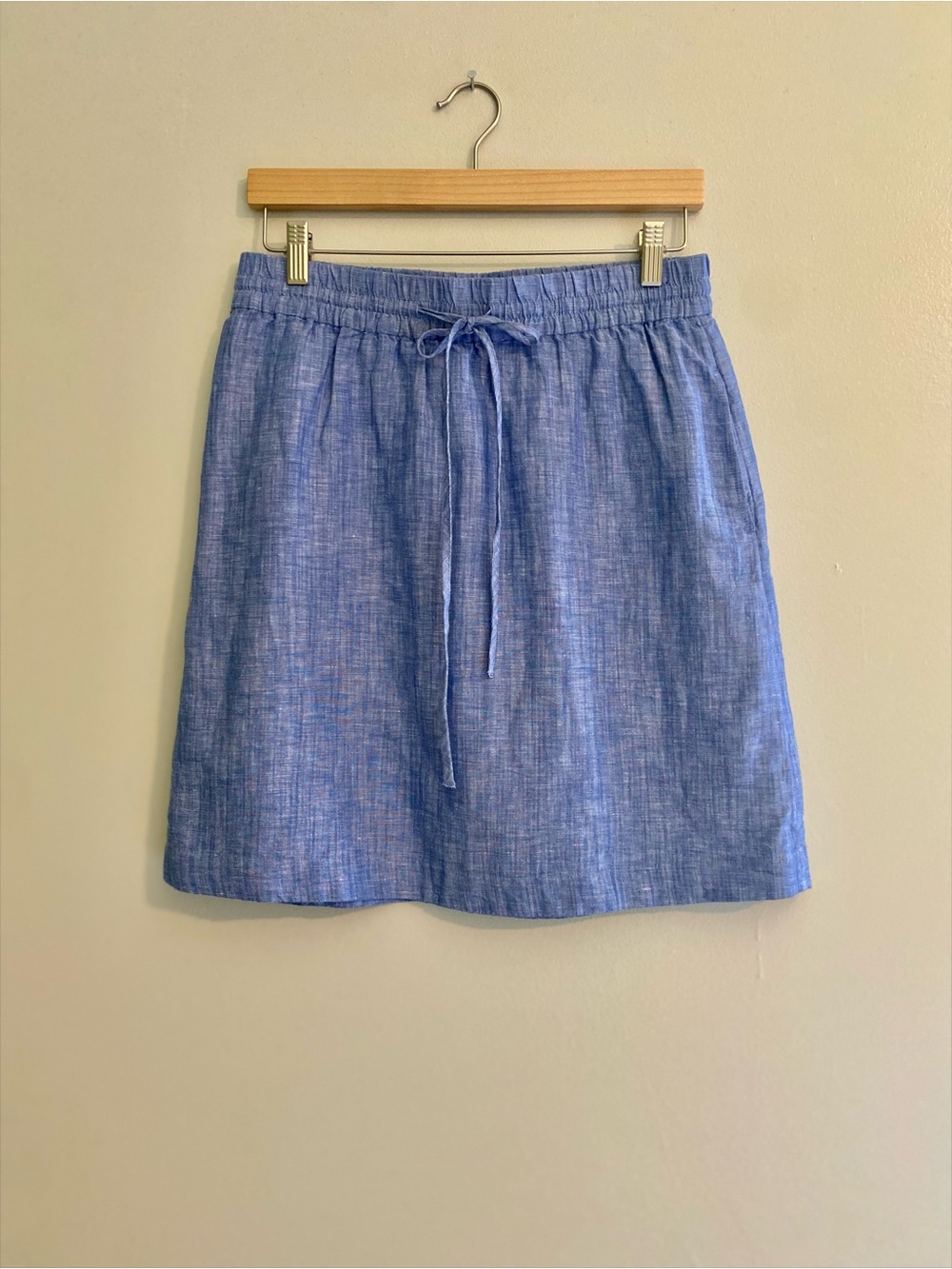 Talbots Blue Linen-Blend Drawstring Mini Skirt